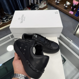 Valentino Garavani Open Sneaker in Black Leather with Rockstud