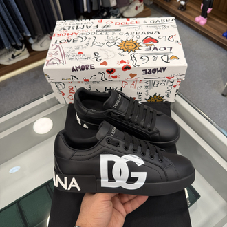 Dolce & Gabbana Portofino Sneaker in Black Leather with DG Logo