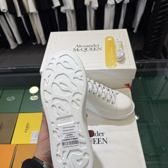Alexander McQueen White Sneaker with Blue Suede Heel