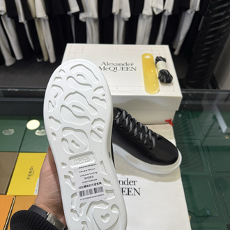 Alexander McQueen Sneaker in Black Leather with White Heel Tab