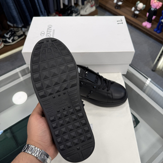 Valentino Garavani Open Sneaker in Black Leather with Rockstud