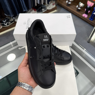 Valentino Garavani Open Sneaker in Black Leather with Rockstud