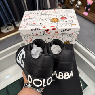 Dolce & Gabbana Portofino Sneaker in Black Leather with DG Logo
