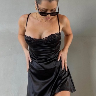 Sesi Lingerie Noir Saten Gecelik