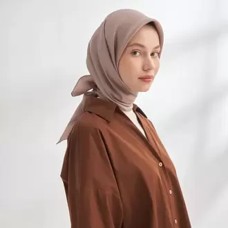 ARMANDA - 4400 Premium Twill İpek Eşarp  - Vizon