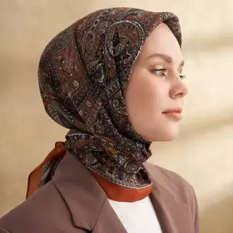 ARMANDA - 3155 Vintage Desen Eşarp - Taba