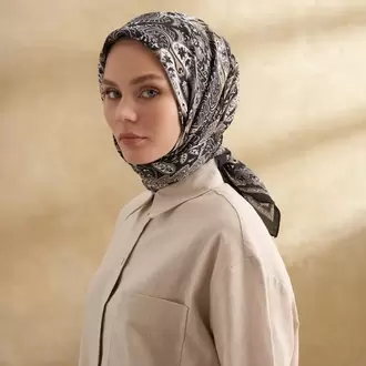 ARMANDA - 3153 Bahia Desen Eşarp - Siyah Bej