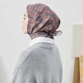 FRESH SCARFS - Blooming Garden Desen Pamuk İpek Eşarp - Gül Kurusu