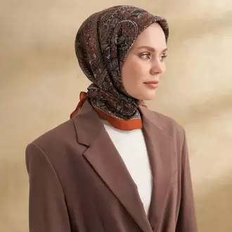 ARMANDA - 3155 Vintage Desen Eşarp - Taba
