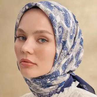 ARMANDA - 3151 Gaina Desen Eşarp - Lacivert Krem