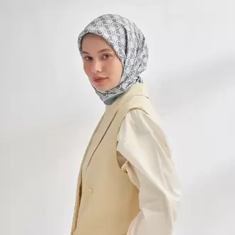ARMANDA - 4350 Soil Desen Twill İpek Eşarp - Gri