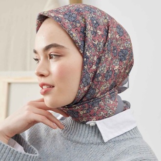 FRESH SCARFS - Blooming Garden Desen Pamuk İpek Eşarp - Gül Kurusu