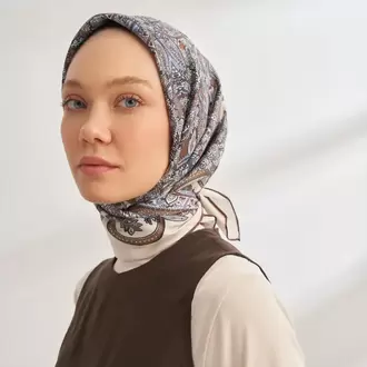 ARMANDA - 4352 Anesha Desen Twıll İpek Eşarp - Kahve