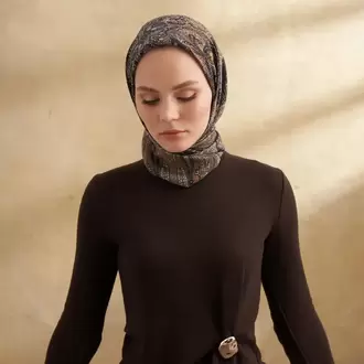 ARMANDA - 3155 Vintage Desen Eşarp - Acı Kahve