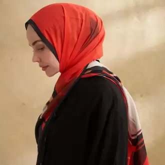 ARMANDA- 3383 İpek Pamuk Sarah Desen Şal - Siyah Kırmızı