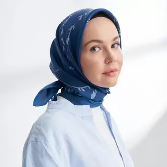 ARMANDA - 4313 Çift Taraflı Muse Desen Twıll İpek Eşarp - İndigo-Kot Mavisi