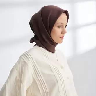 ARMANDA - 4400 Premium Twill İpek Eşarp - Acı Kahve