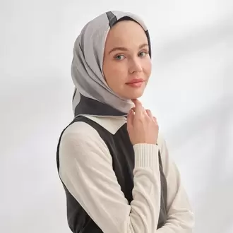 ARMANDA - 4355 İnaya Desen Twill İpek Eşarp - Füme-Gri