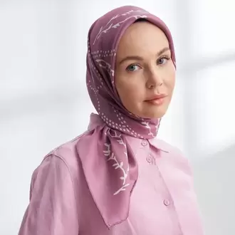 ARMANDA - 4313 Çift Taraflı Muse Desen Twıll İpek Eşarp - Gül Kurusu-Pudra