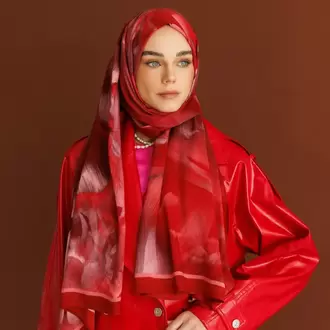 MOONCORN - Fleur Desen Rami Şal - Bordo