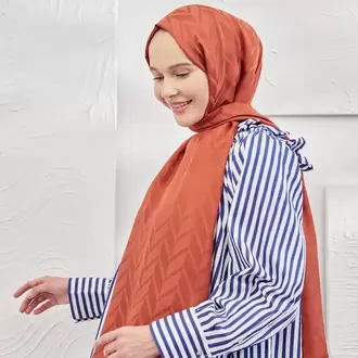 ARMANDA - İtalyan Jakar Zigzag Desen Şal - Turuncu