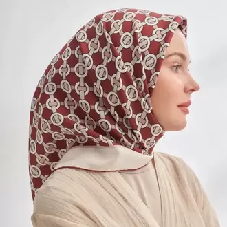 ARMANDA - 4350  Soil Desen Twill İpek Eşarp - Bordo