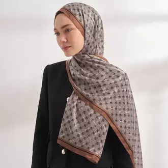 ARMANDA - 3361 Monogram Desen Şal - Gri - Sütlü Kahve