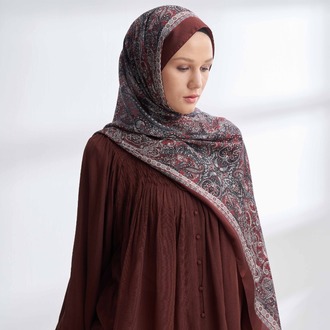 ARMANDA - 6036 Etnik Desen Şal - Burgundy
