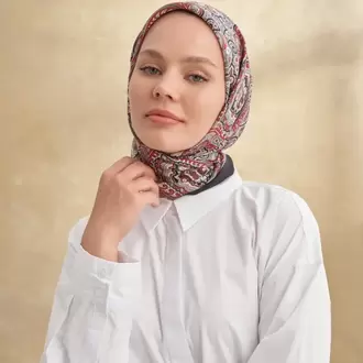  ARMANDA - 3156 Ayesha Desen Eşarp - Siyah Kırmızı