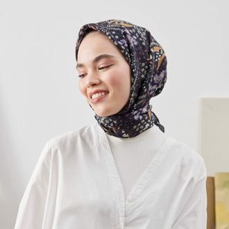 FRESH SCARFS - Tiny Garden Desen Pamuk İpek Eşarp - Siyah