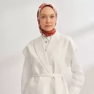ARMANDA - 4351 Dahlia Desen Twill İpek Eşarp - Bordo