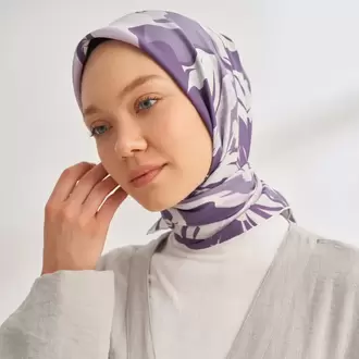 ARMANDA - 4351 Dahlia Desen Twill İpek Eşarp - Mürdüm