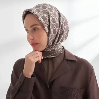ARMANDA - 4350 Soil Desen Twill İpek Eşarp - Füme