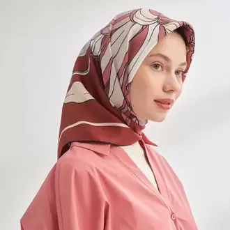 ARMANDA - 4356 Ivory Desen Twill İpek Eşarp - Bordo