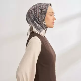 ARMANDA - 4352 Anesha Desen Twıll İpek Eşarp - Kahve