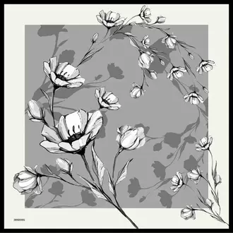 ARMANDA - 4333 Plumeria Desen Twill İpek Eşarp - Gri
