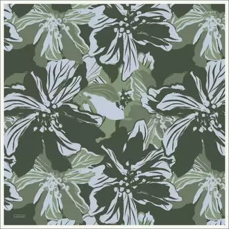 ARMANDA - 4351 Dahlia Desen Twill İpek Eşarp - Haki