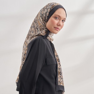 ARMANDA - 6035 Pashmina Desen Şal - Siyah Bej