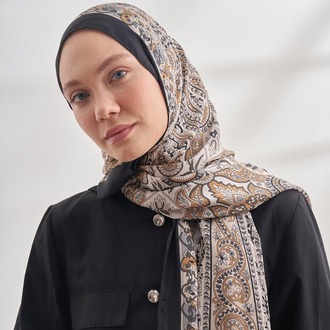 ARMANDA - 6035 Pashmina Desen Şal - Siyah Kamel