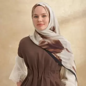 ARMANDA- 3381 İpek Modal Darcy Desen Şal - Siyah Bej