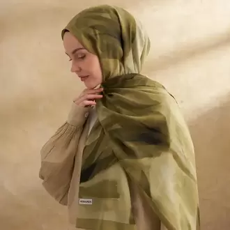 ARMANDA - 3381 İpek Modal Darcy Desen Şal - Yağ Yeşili