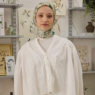 FRESH SCARFS - Strawberry Desen Pamuk İpek Eşarp - Soft Yeşil