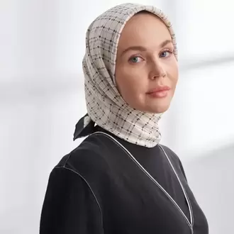 ARMANDA- 4306 Orbıs Desen Twıll İpek Eşarp - Krem