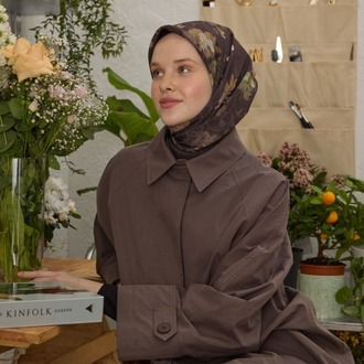 Fresh Scarfs - Delia Desen Pamuk İpek Eşarp - Kakao