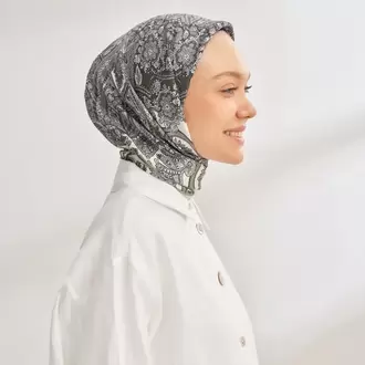 ARMANDA - 4352 Anesha Desen Twill İpek Eşarp - Keten Yeşili