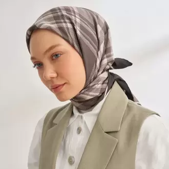 ARMANDA - 4358 Naya Desen Twill İpek Eşarp - Füme