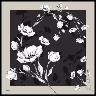 ARMANDA - 4333 Plumeria Desen Twill İpek Eşarp - Füme