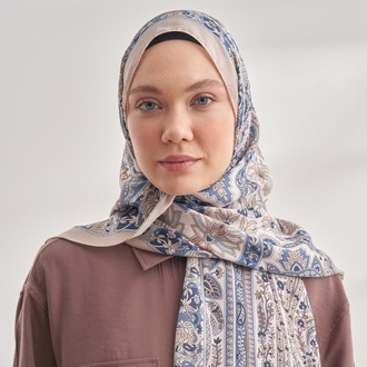 ARMANDA - 6035 Pashmina Desen Şal - Krem Mavi