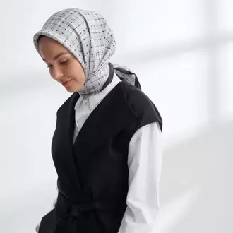 ARMANDA- 4306 Orbıs Desen Twıll İpek Eşarp - Gümüş