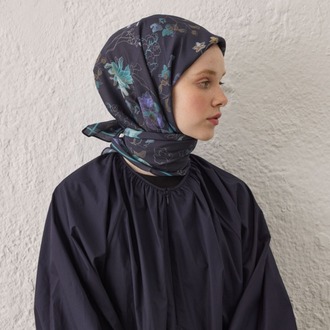 Fresh Scarfs - Delia Desen Pamuk İpek Eşarp - Lacivert